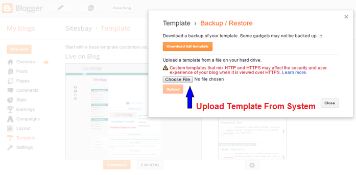 upload template on blog