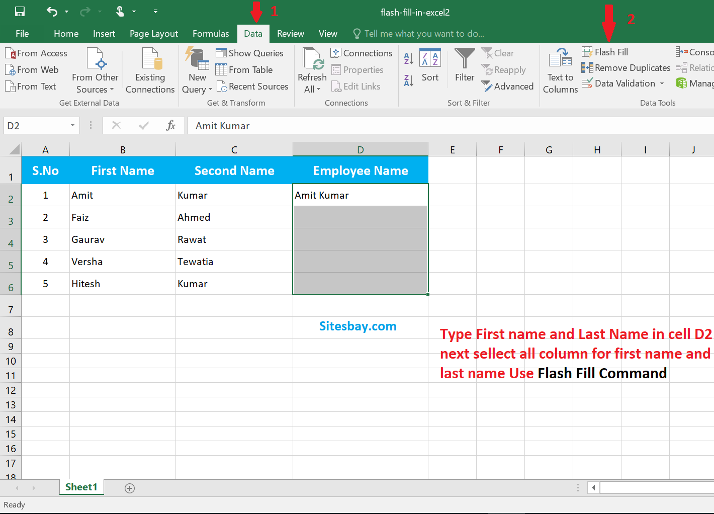 Flash Fill In Excel Separate First Name And Last Name In Excel 