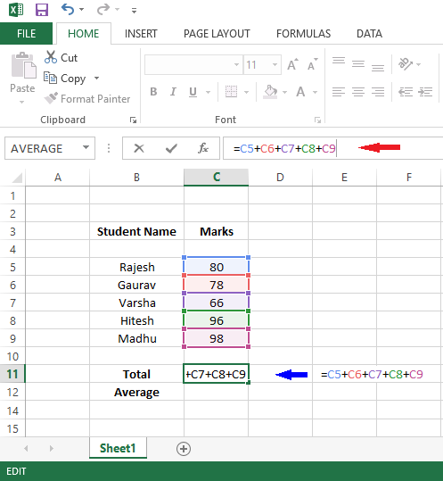 create foumula in excel