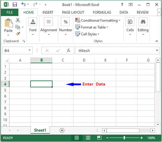 enter data in excel