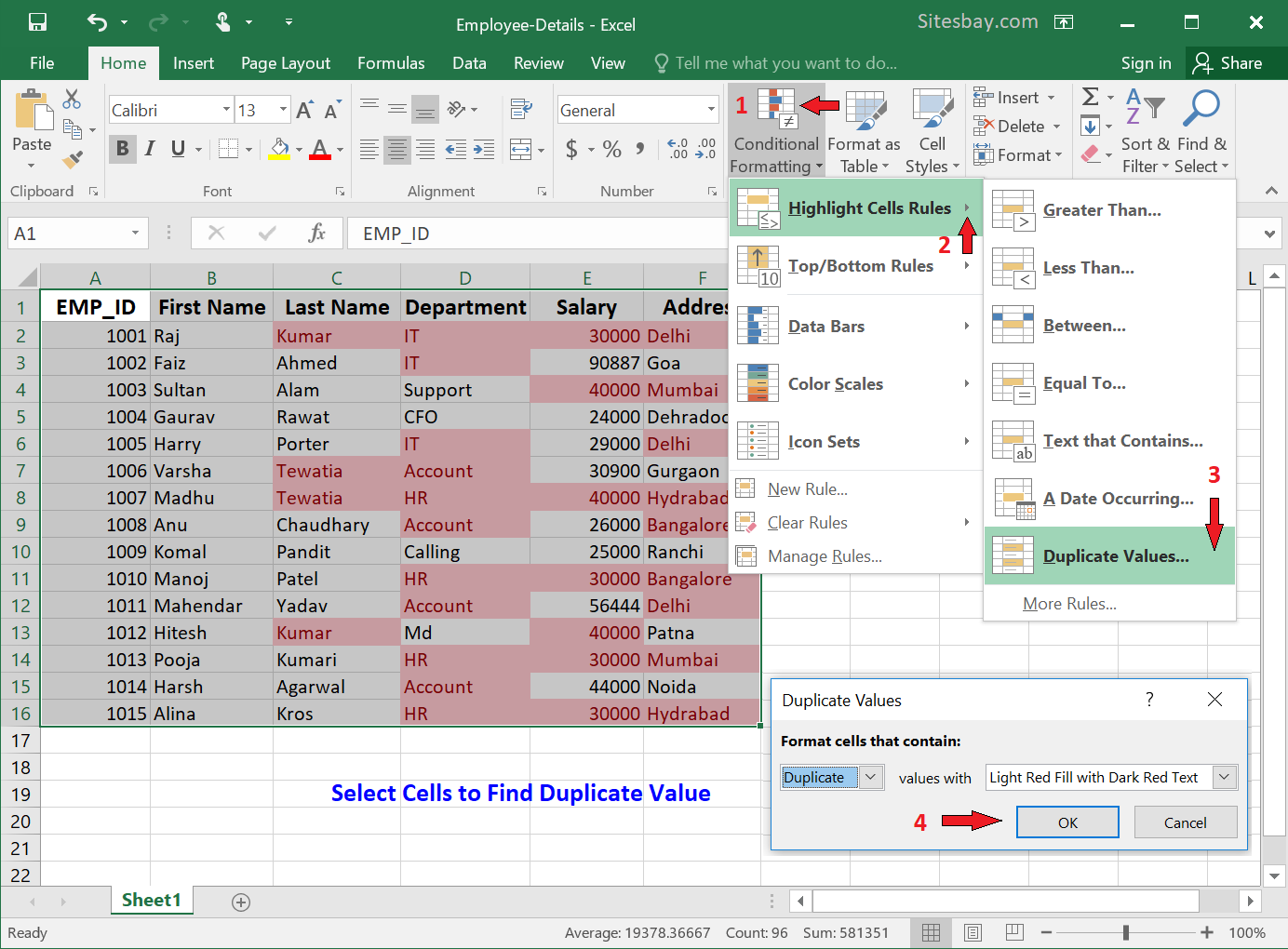 find duplicate cells in excel