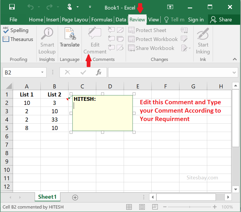 add notes to excel cell