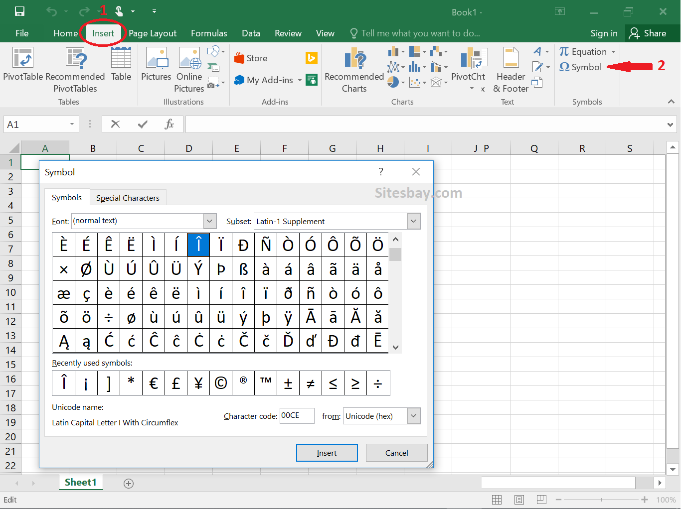 Excel Formatting Inserting Symbols