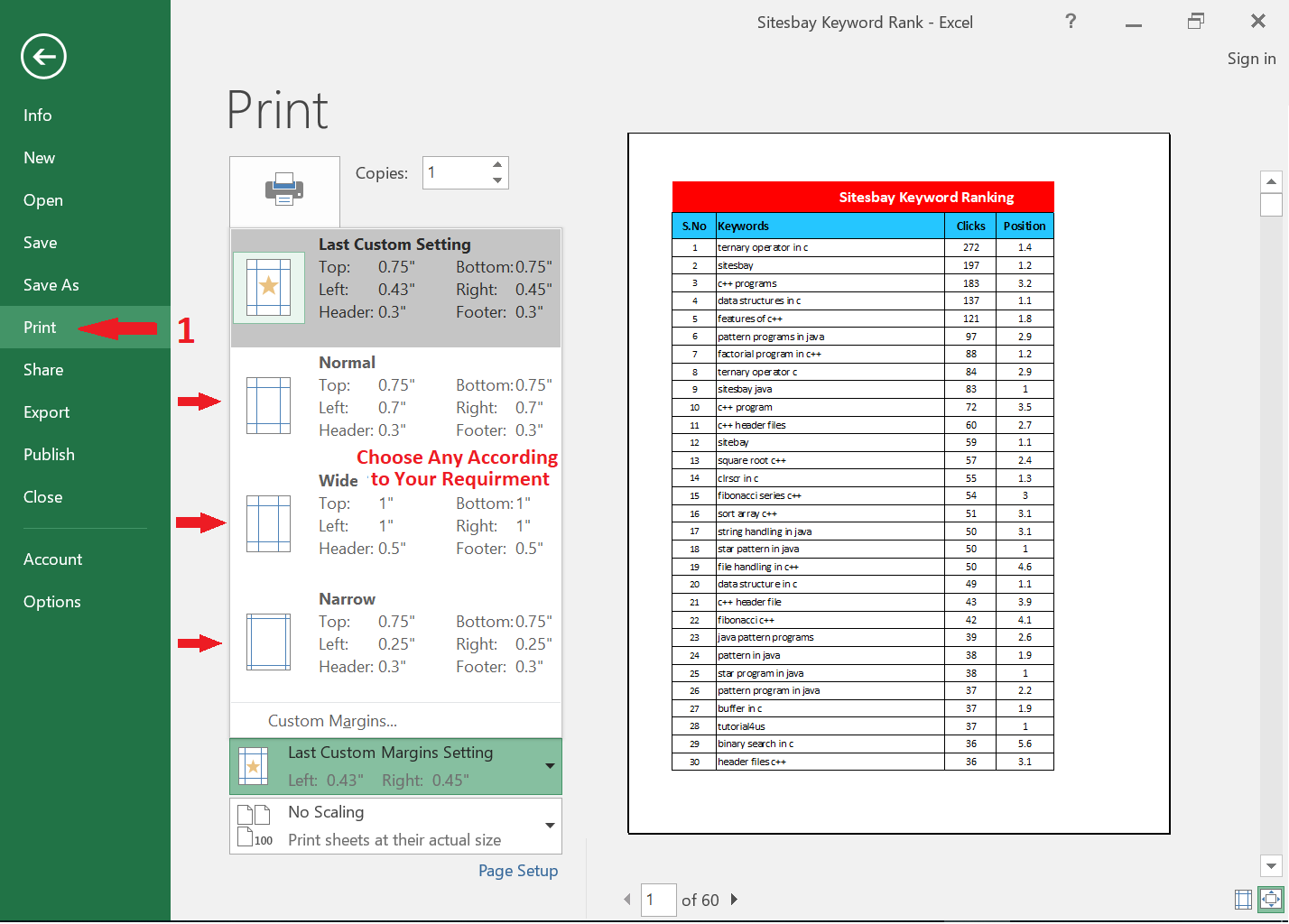 Print Setting In Excel Excel Tutorial 8800