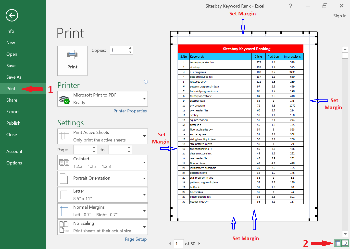 Print Setting In Excel Excel Tutorial