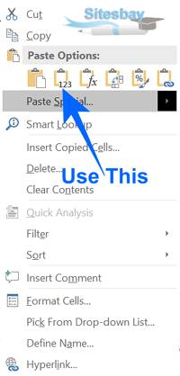 remove formula and paste value in excel