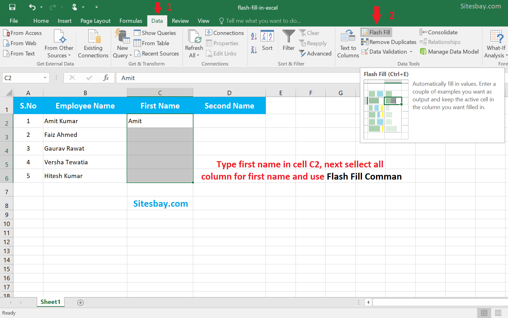 separate first name and last name in excel