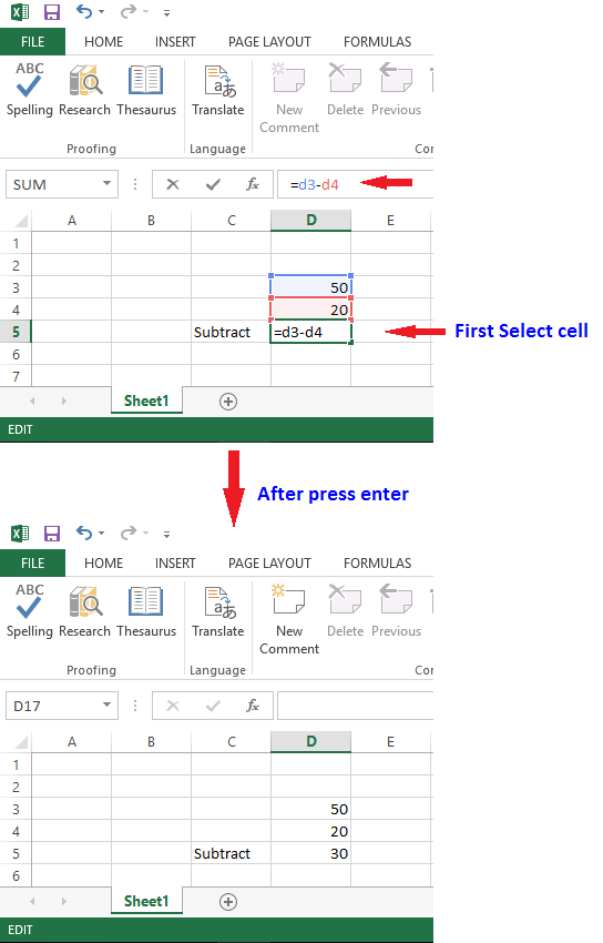 excel formula to subtract from previous cell