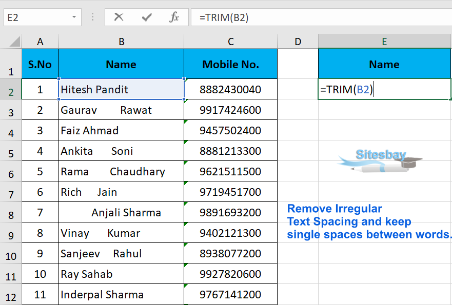 Uses of Trim Function in Excel How to Remove Space in Excel