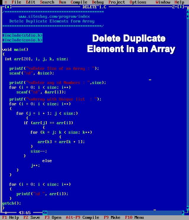 Delete Duplicate Elements In An Array Number Program In C C Programs