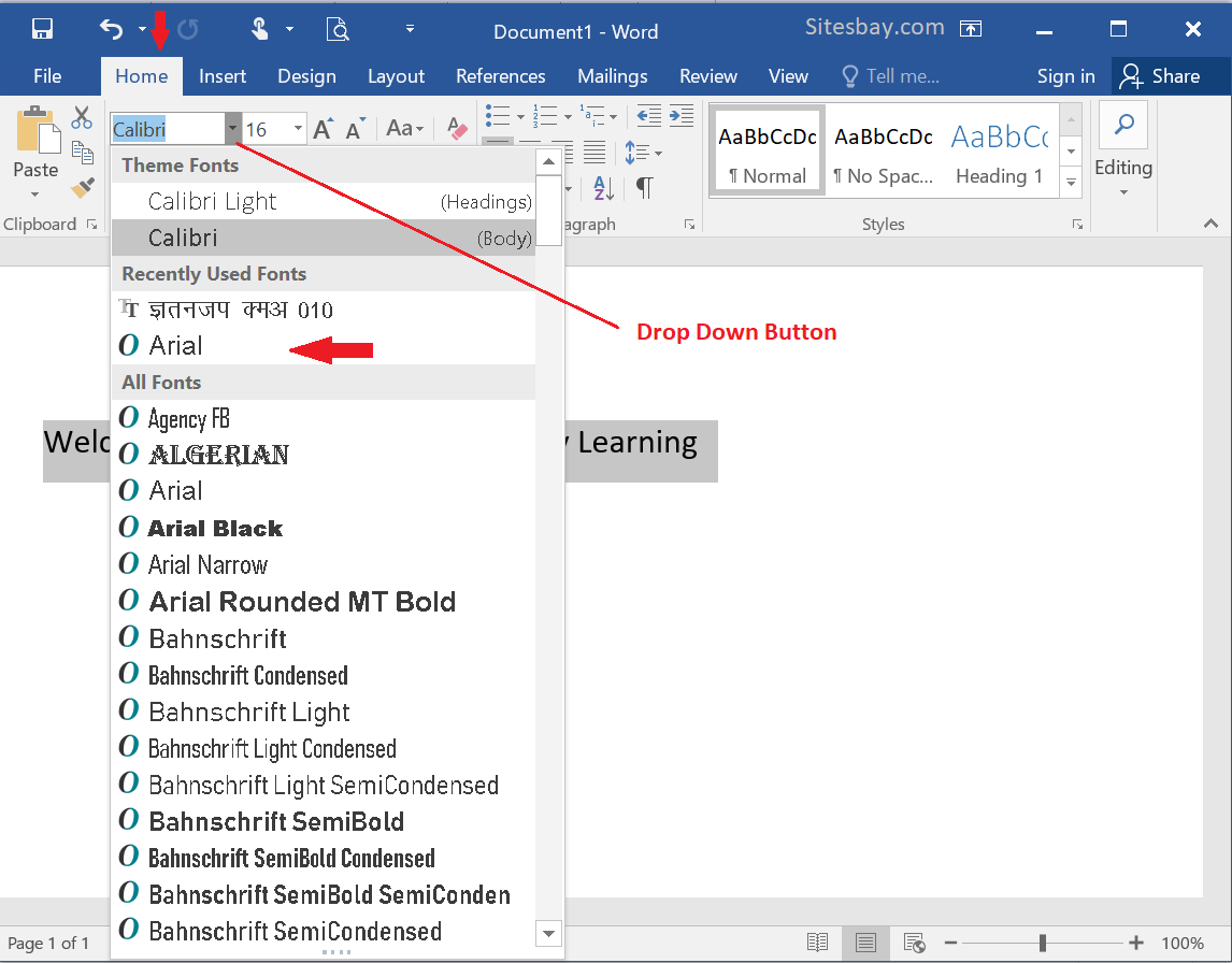 ms word change default style