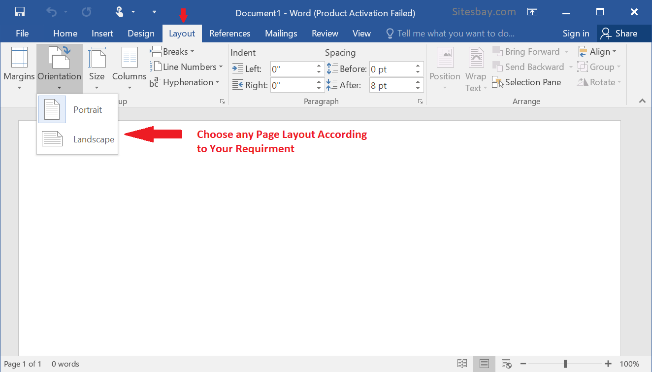 how to change page layout in word 2003