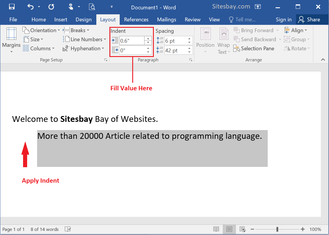 setting a first line indent in word