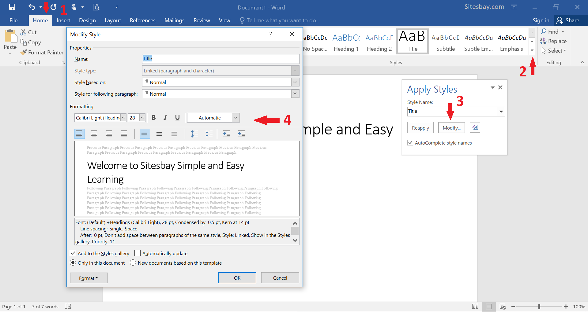 how to change style set in word 2013