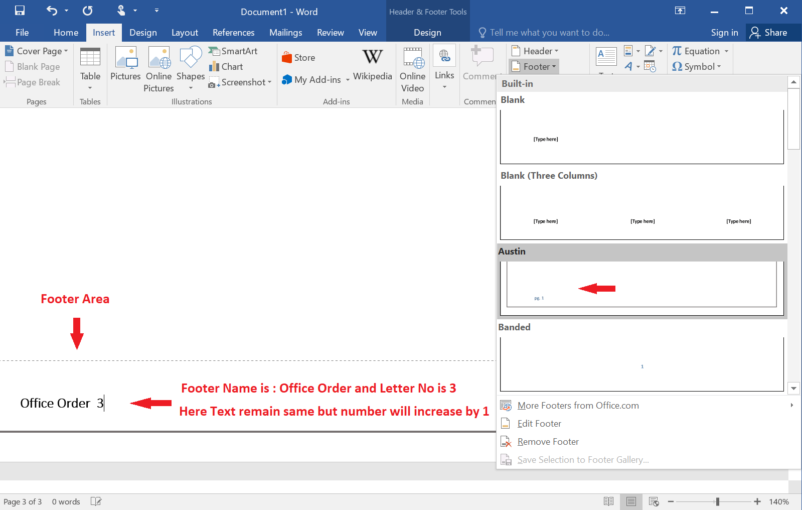 how to edit footer in word