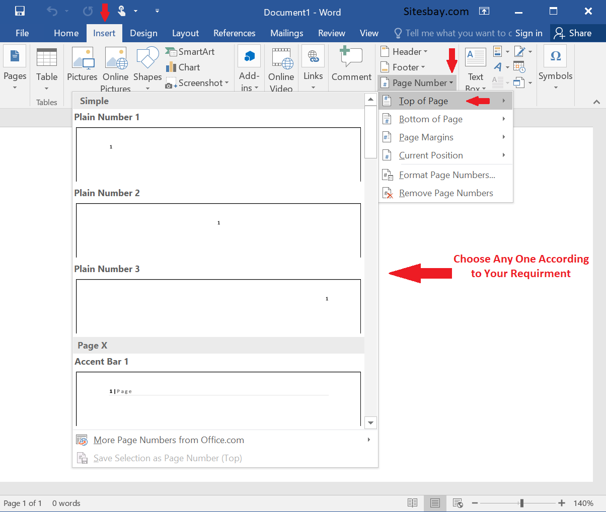 how do i put page numbers in word