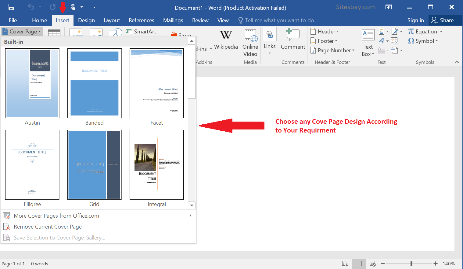 how to insert cover page in word on mac