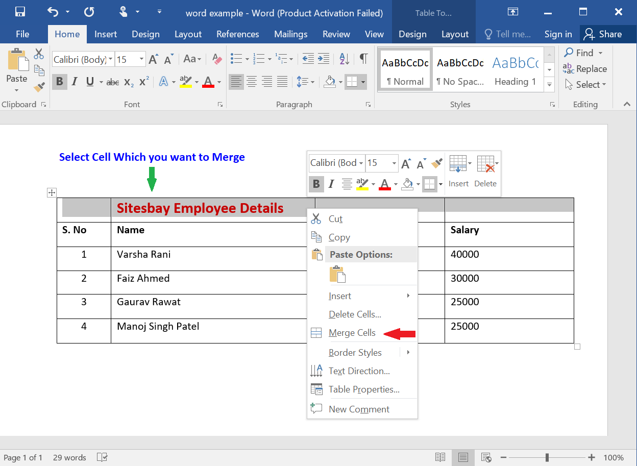 word document table cell formatting