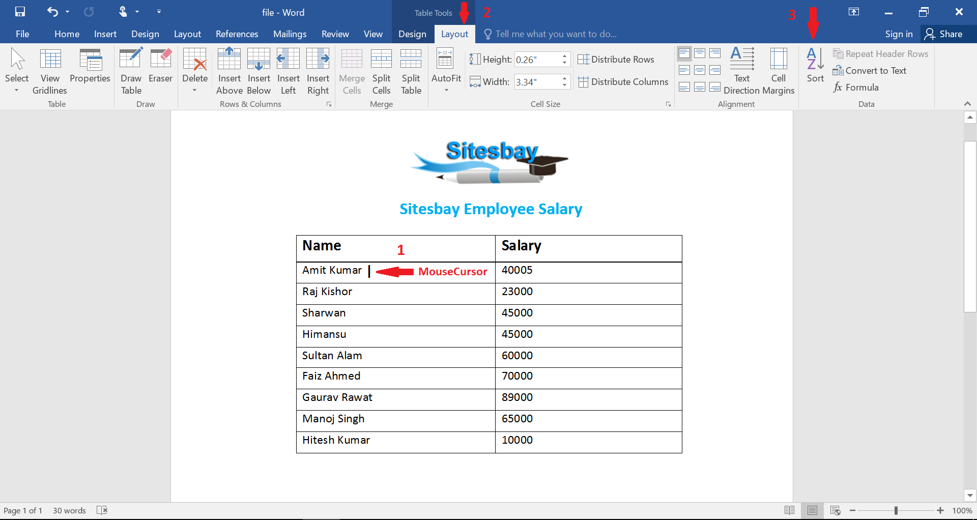 How to Sort Data in MSWord MSWord Tutorial