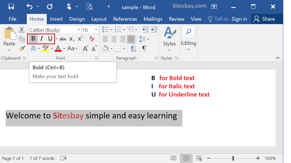 how to use hot keys in word to go into bold or italics