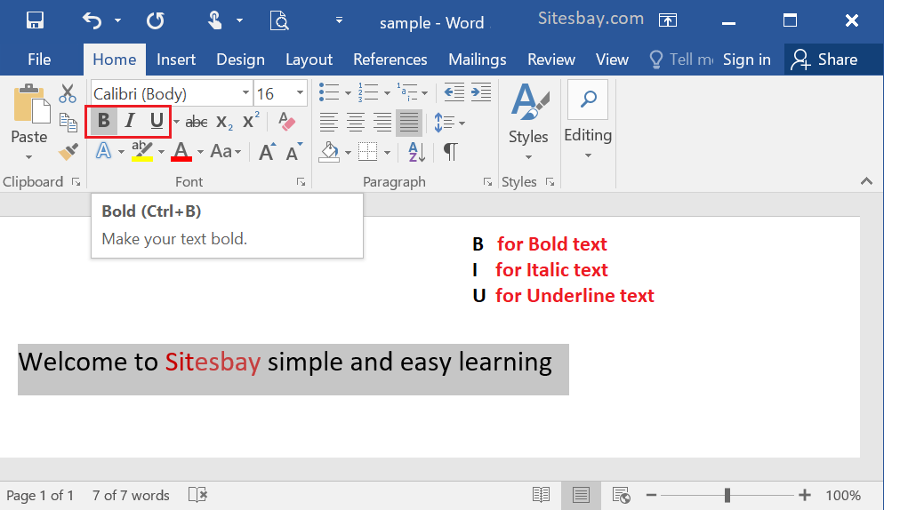 shortcut key for underline in word for mac