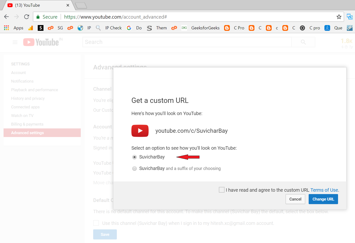 How To Create Custom Url For Your Youtube Channel Sitesbay